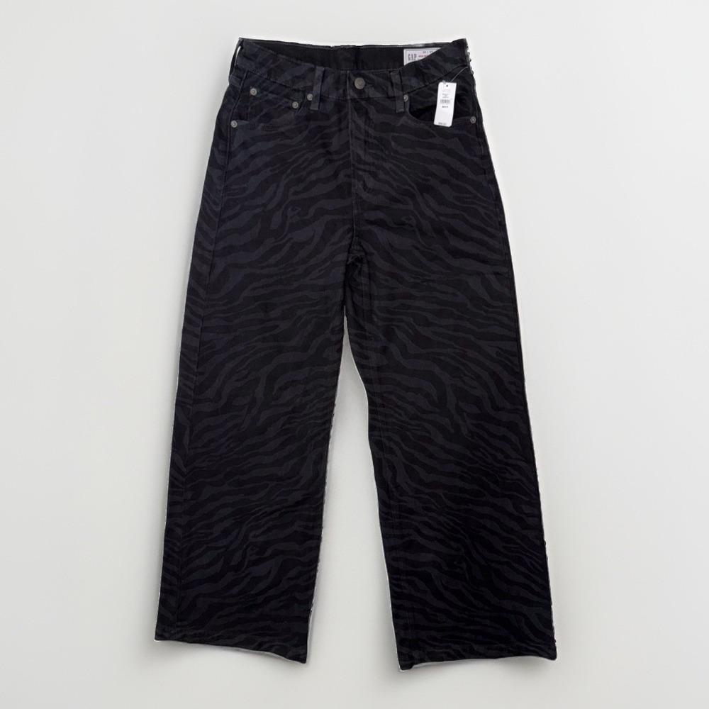 NWT Gap High Rise Stride Jeans 29/8R Black Zebra Print Wide Leg Animal Denim